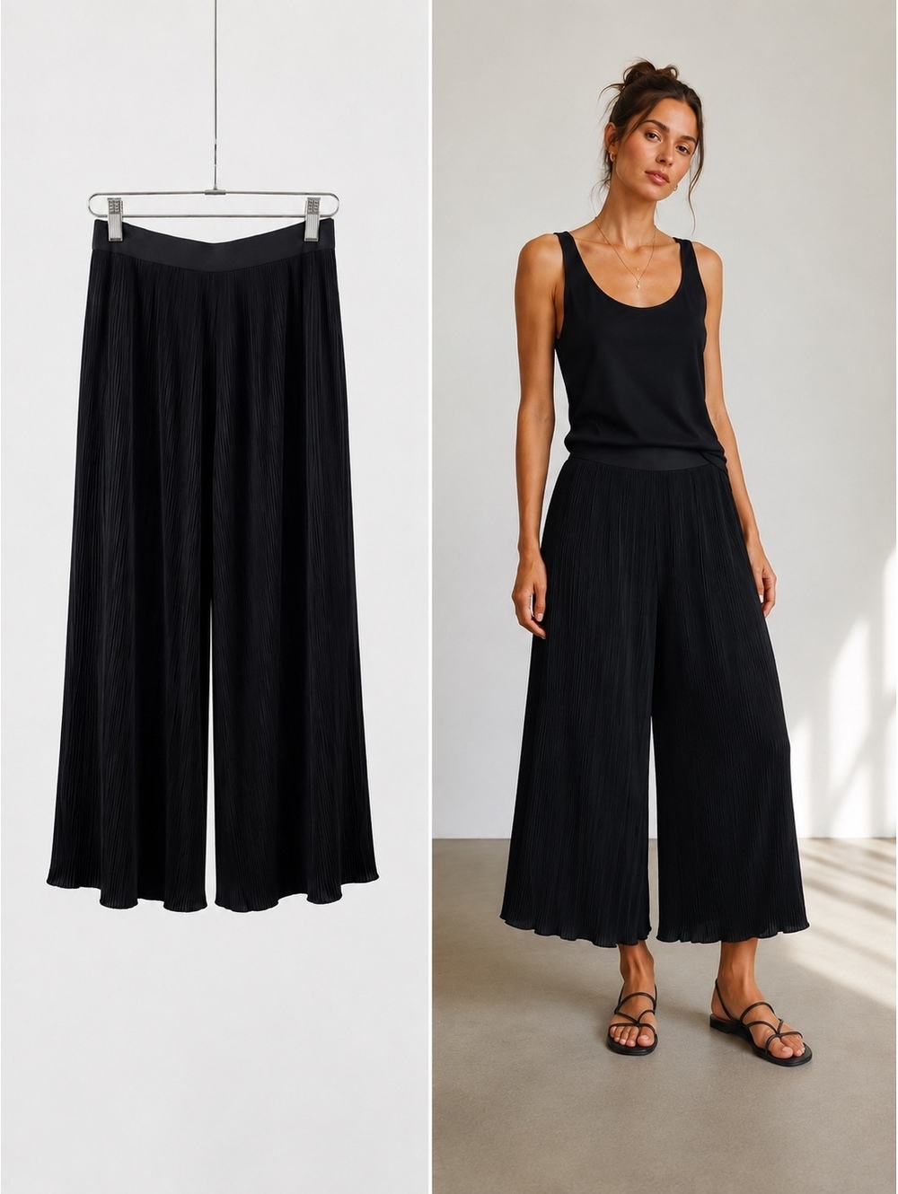 ZARA Black Micro Pleated Gaucho Culotte Cropped Wide Leg Pants Women’s XS/SM